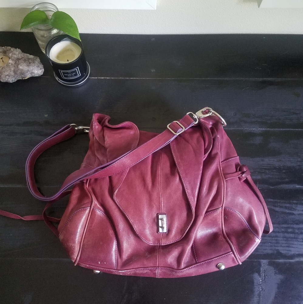 Raspberry/red soft leather Sorial NY boho bag